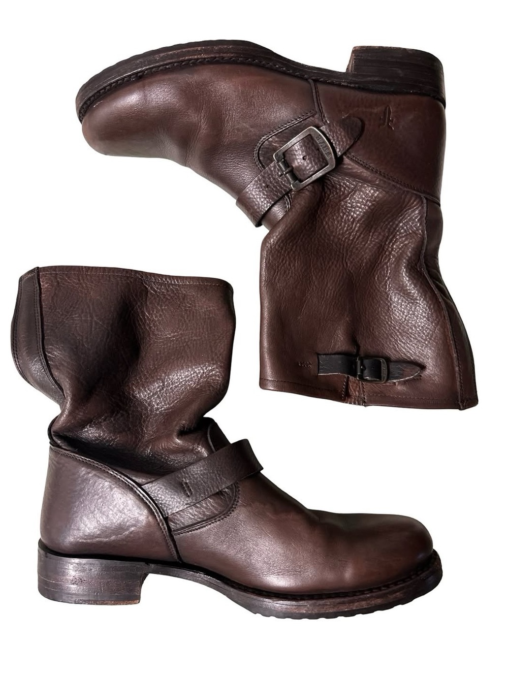 Frye Engineer Boots Brown Leather Moto Boots | Harness Buckle Boots